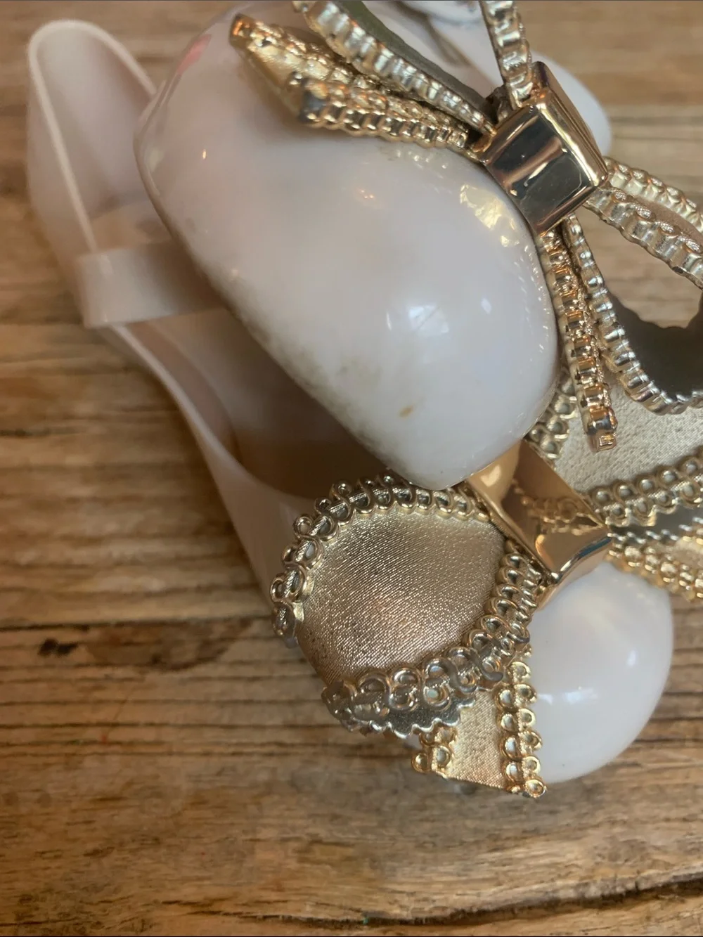 Girls Cream Jelly Mary Jane Shoes with Gold Bow Accent - Mini Melissa US 11